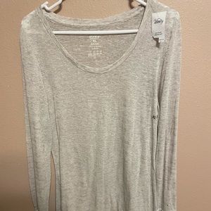 Grey Long Sleeve Scoop Necked See Through Shirt